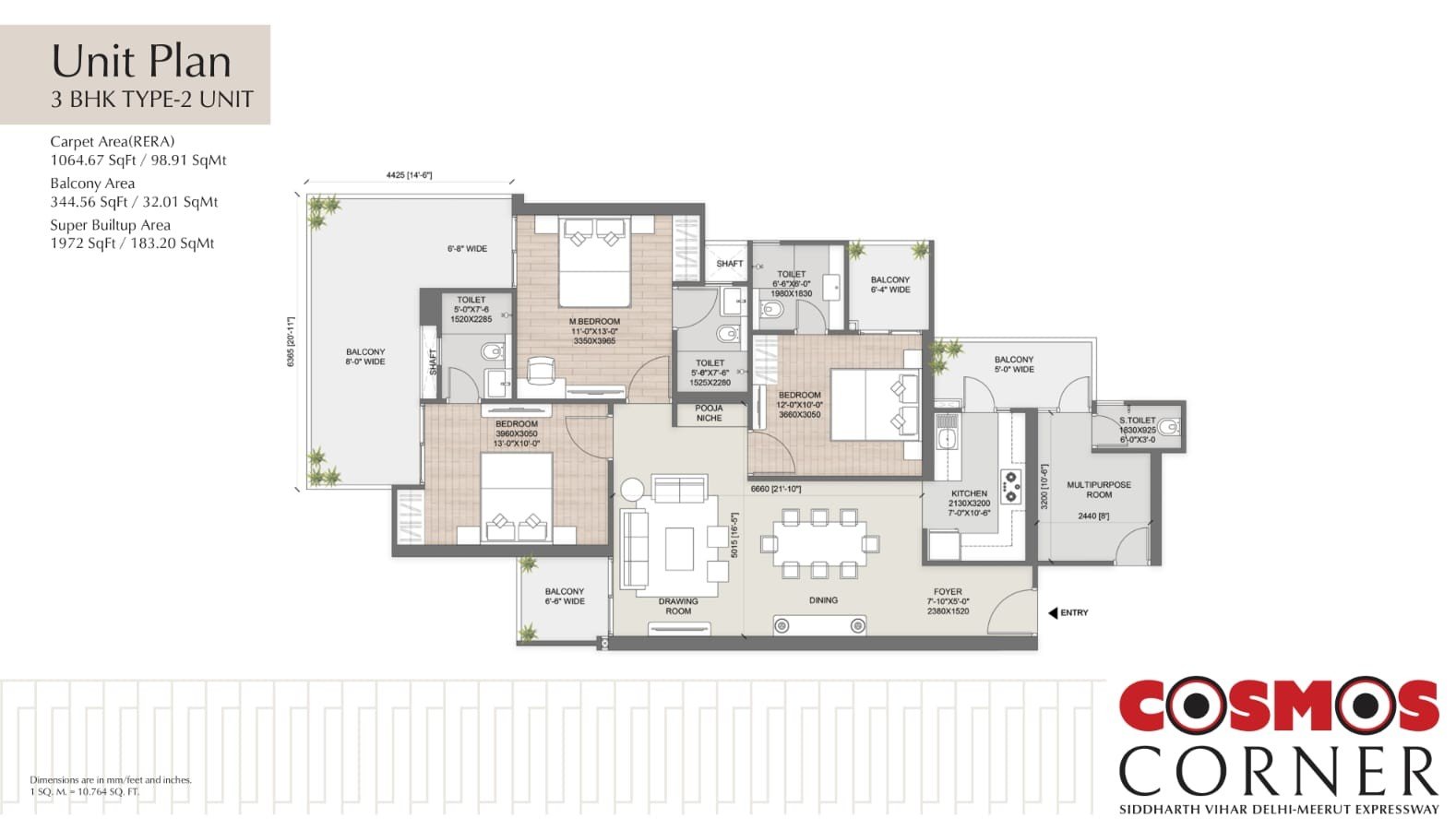 3 BHK Multipurpose Layout
