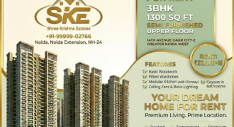Elegant 3 BHK Semi Furnished Upper Floor for Rent in 14th Avenue, Gaur City-2