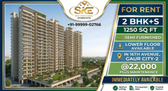 Spacious 2 BHK + Study Semi Furnished Lower Floor Apartment for Rent in 16th Avenue, Gaur City-2