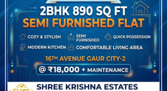 Charming 2 BHK Semi Furnished Park-Facing Apartment for Rent in 16th Avenue, Gaur City-2