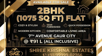 Exclusive 2 BHK Semi Furnished Corner Apartment for Sale in 7th Avenue, Gaur City-1, Noida Extension