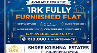Bespoke 1 RK Fully Furnished Studio Apartment for Rent in 14th Avenue, Gaur City-2, Noida Extension