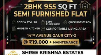 Charming 2 BHK Semi Furnished Sun-Facing Apartment for Rent in 14th Avenue, Gaur City-2