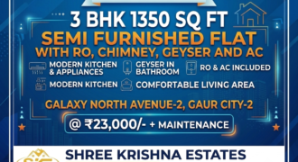 Spacious 3 BHK Semi Furnished Apartment for Rent in Galaxy North Avenue-2, Gaur City-2