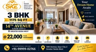 3 BHK 1175 Sq Ft Semi Furnished Flat for Rent in 14th Avenue Gaur City-2