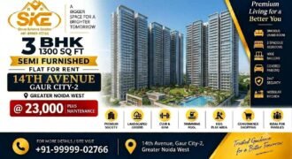 3 BHK Flat for Rent in 14th Avenue Gaur City 2 | 1300 SqFt